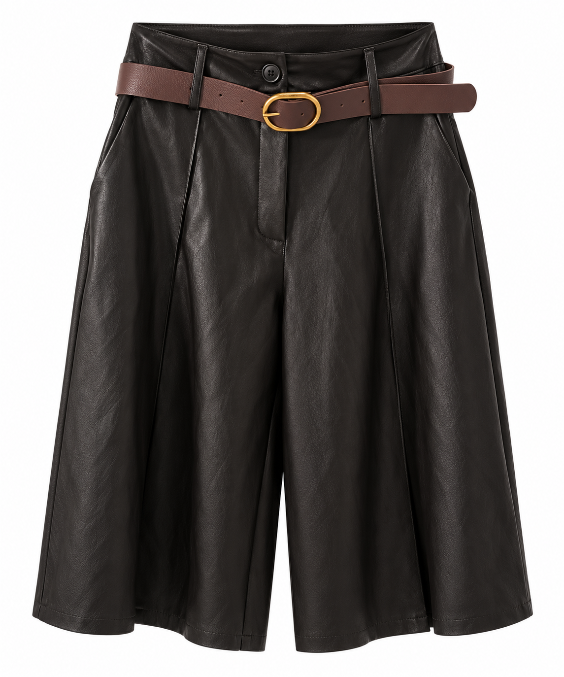 BERMUDA EFFET CUIR AVEC CEINTURE CHOCOLAT