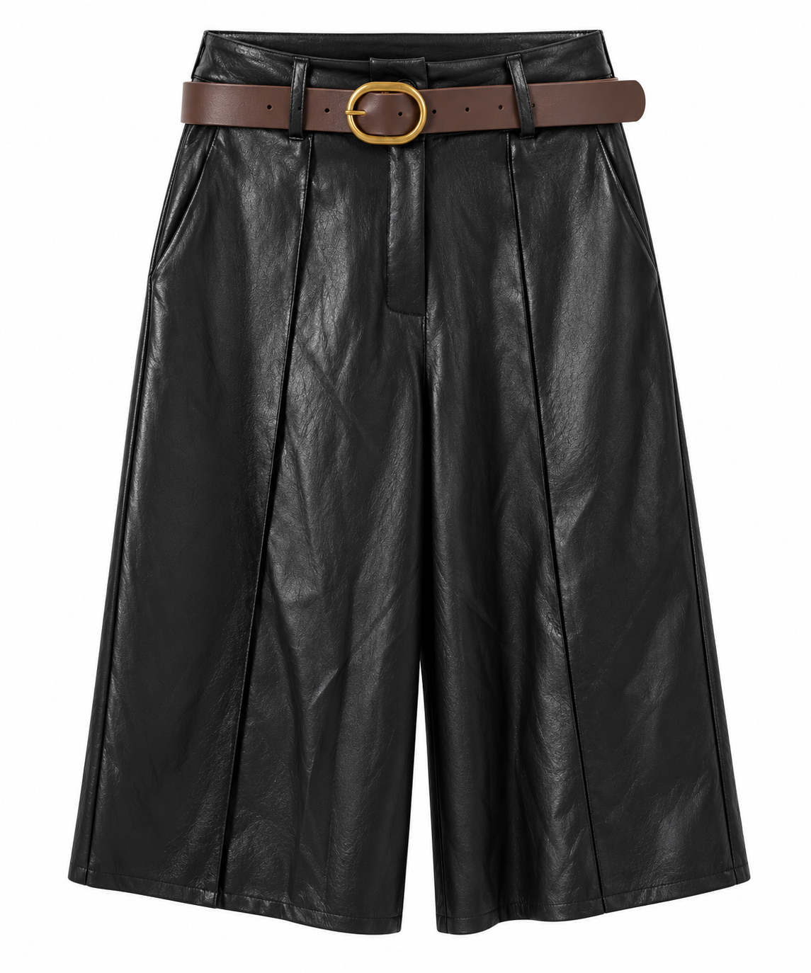 BERMUDA EFFET CUIR AVEC CEINTURE CHOCOLAT