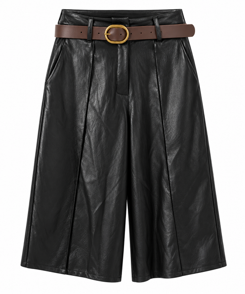 BERMUDA EFFET CUIR AVEC CEINTURE CHOCOLAT