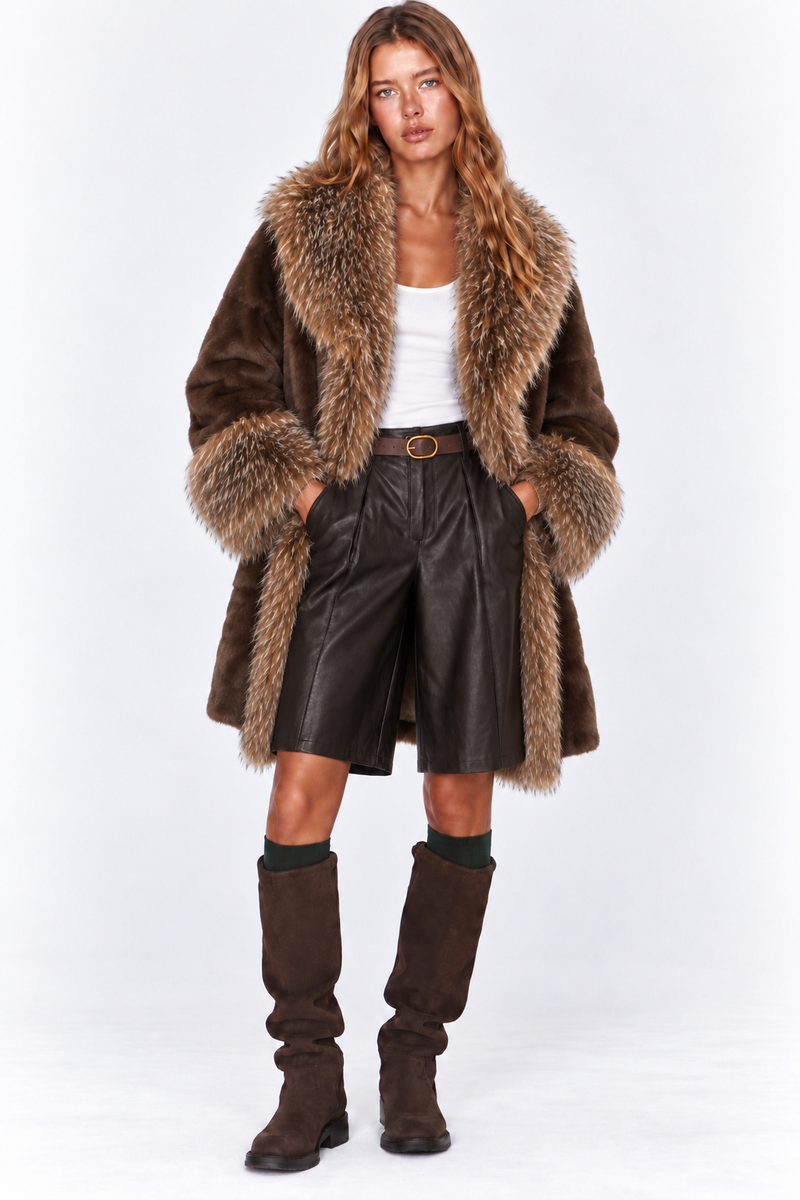 BERMUDA EFFET CUIR AVEC CEINTURE CHOCOLAT